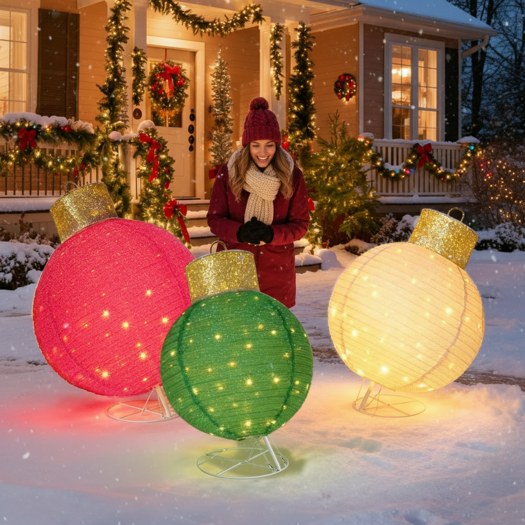 3PCS Lighted Holiday Ornaments for Yard, Garden, and Outdoor Display